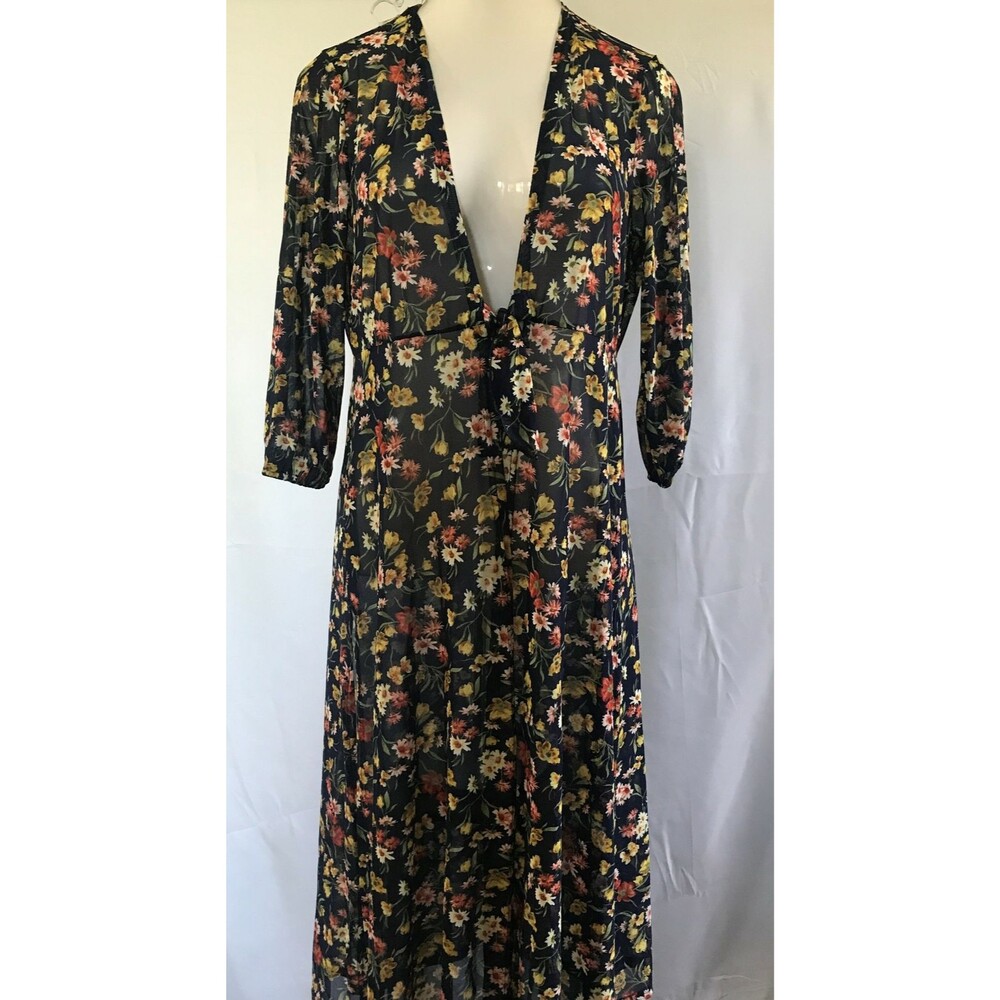 Floral Robe Duster Sweater Swim Bathing Suit Cover Up Kimono Style Semi Sheer M